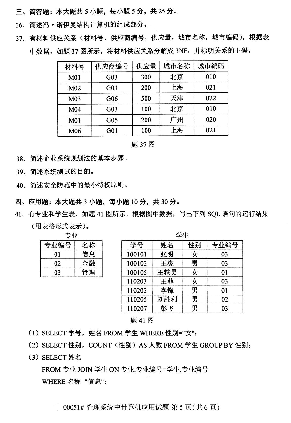 全国2020年8月自考00051管理系统中计算机应用试题5