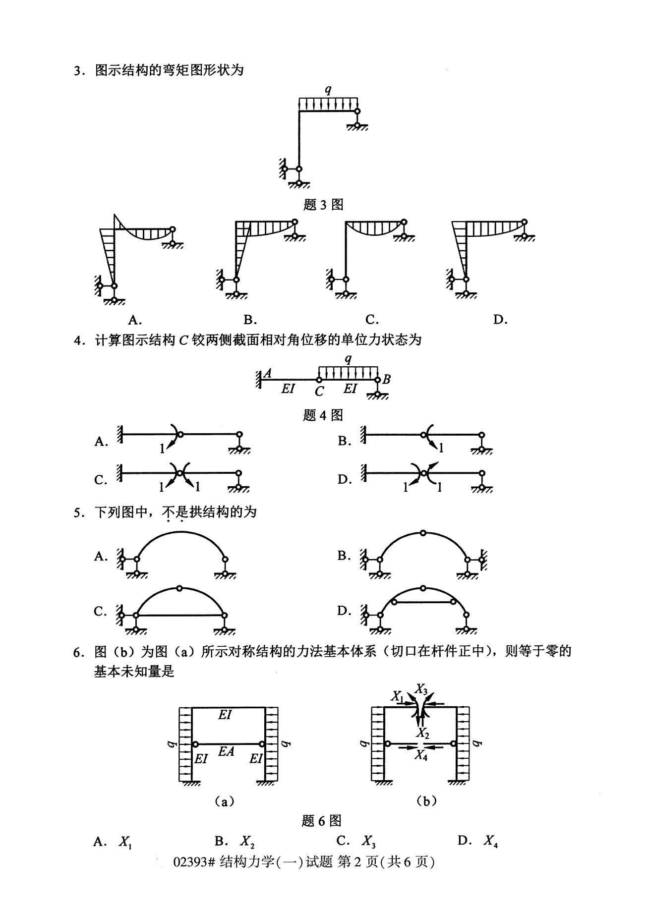 全国2020年8月自考专科02393结构力学（一）试题2